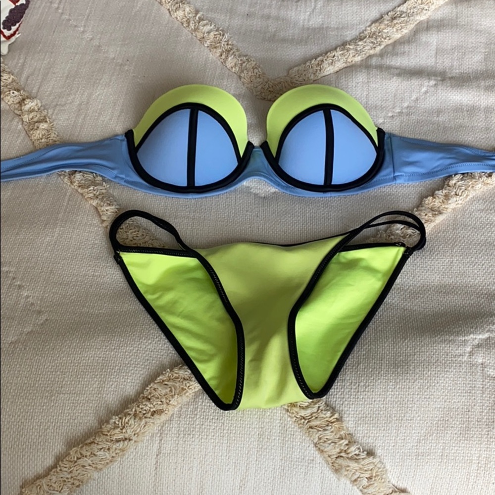 Neon yellow and blue swimsuit